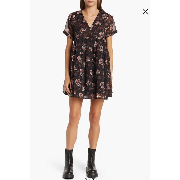 Patrons of Peace Adele Tie Back Paisley Floral Short Sleeve Babydoll Mini Dress - Picture 14 of 14